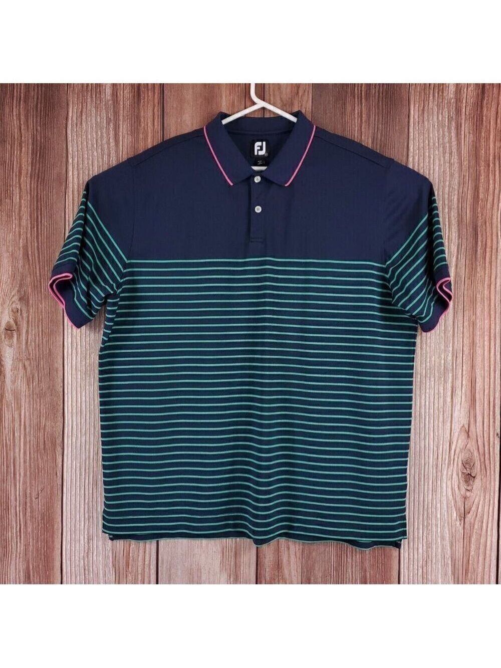 Footjoy FJ Mens Size 2XL Breton Stripe Stretch Pique Knit Collar SS Polo Shirt